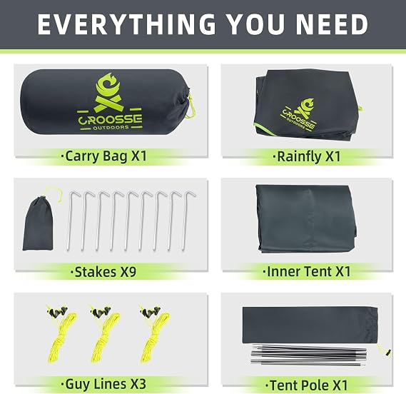 1-2 Man Tent for Camping, Ultralight Single Pole Tent for Backpacking | Aluminium, Lightweight, Portable, PU2500mm, Easy Setup, Windproof, 1 Person Waterproof Tent for 3 Season with Carry bag