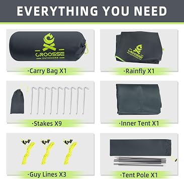 1-2 Man Tent for Camping, Ultralight Single Pole Tent for Backpacking | Aluminium, Lightweight, Portable, PU2500mm, Easy Setup, Windproof, 1 Person Waterproof Tent for 3 Season with Carry bag