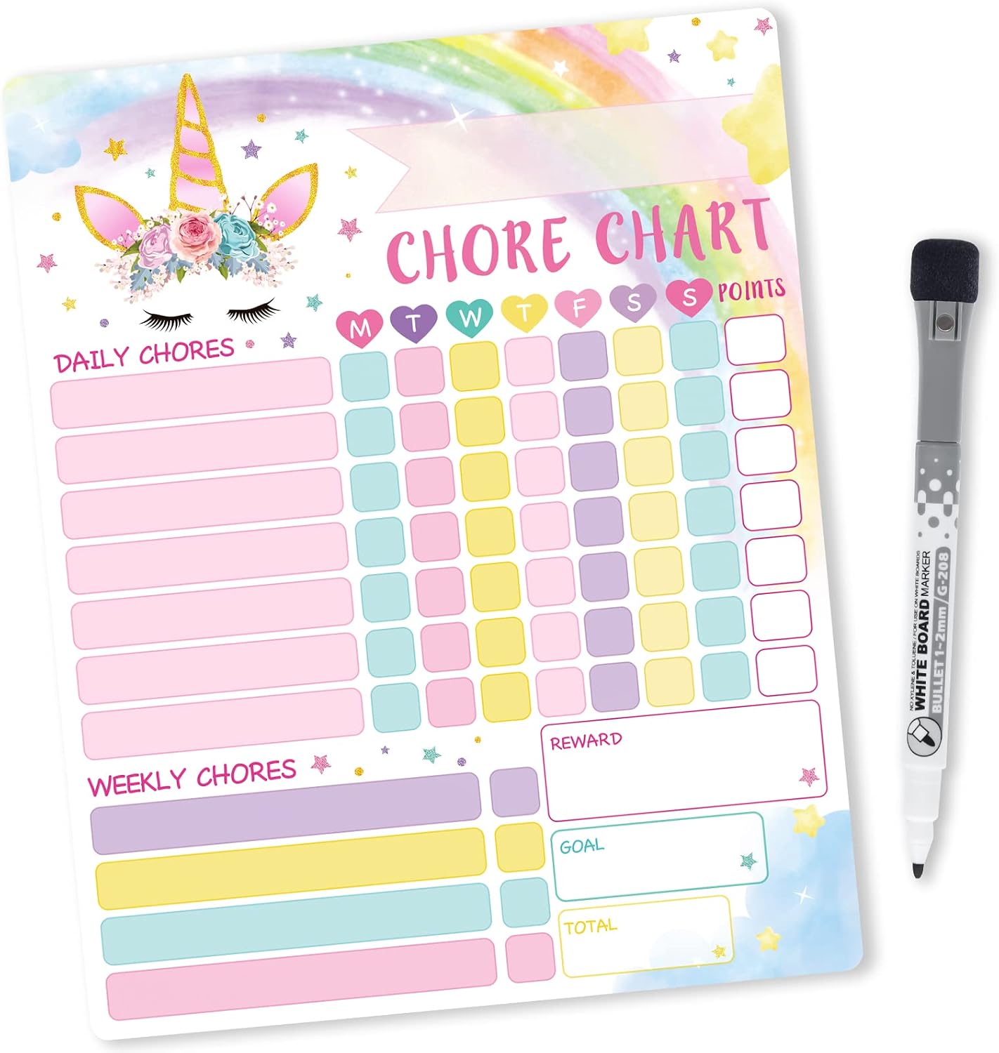 WERNNSAI Unicorn Chore Chart – Magnetic Reward Chart for Girls Kids ...