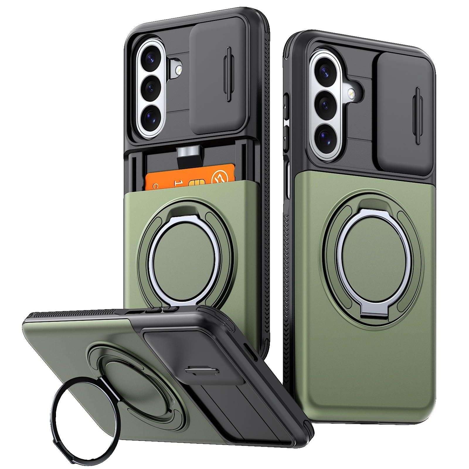 Generic Coque compatible avec Samsung Galaxy A55 (couleur : vert) Porte-carte arrière rigide en silicone
