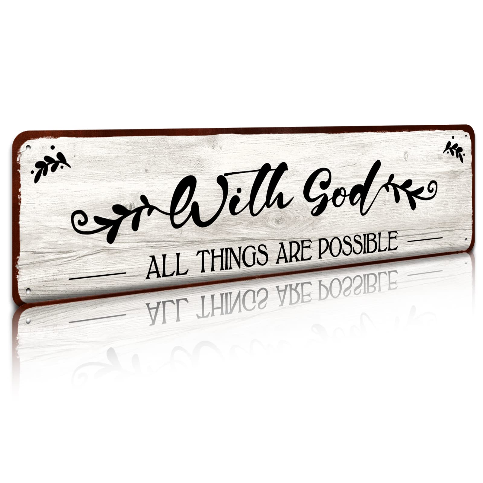 Flavas S006 With God All Things Are Possible Sign And Decor, Spiritual Decor, Christian Decorations, Jesus And God, Bible Verses Wall Decor, Scripture Wall Art, 4X16 Inch Metal Sign