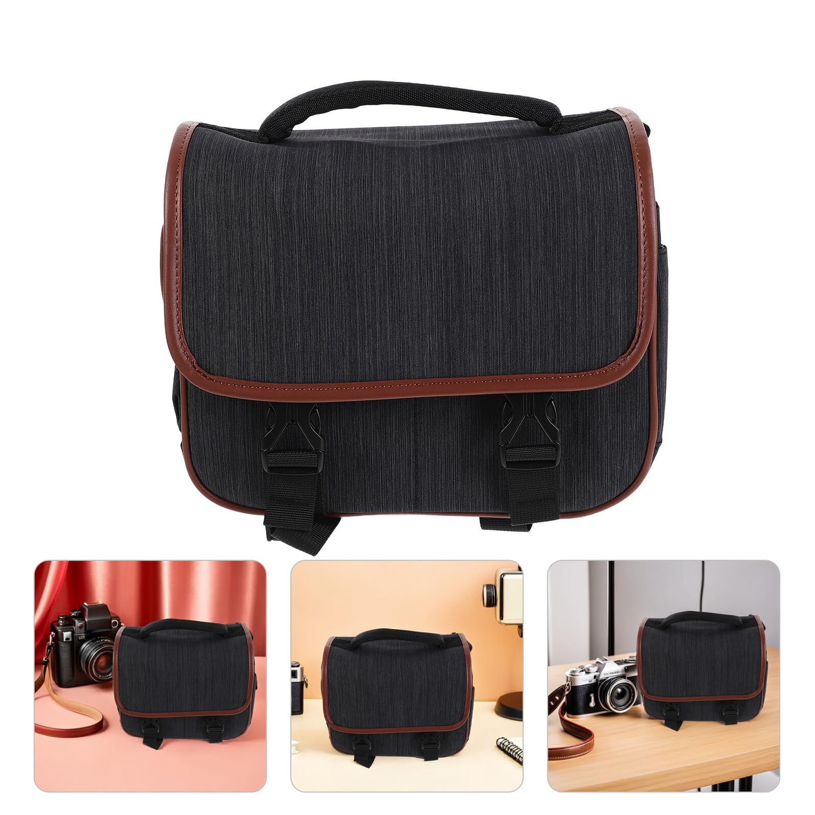 POPETPOP Borsa Tracolla per Fotocamera Digitale Reflex Mirrorless Borsa per Trasporto Obiettivi Accessori Nylon Resistente Tasche Interne Organizzazione Efficiente