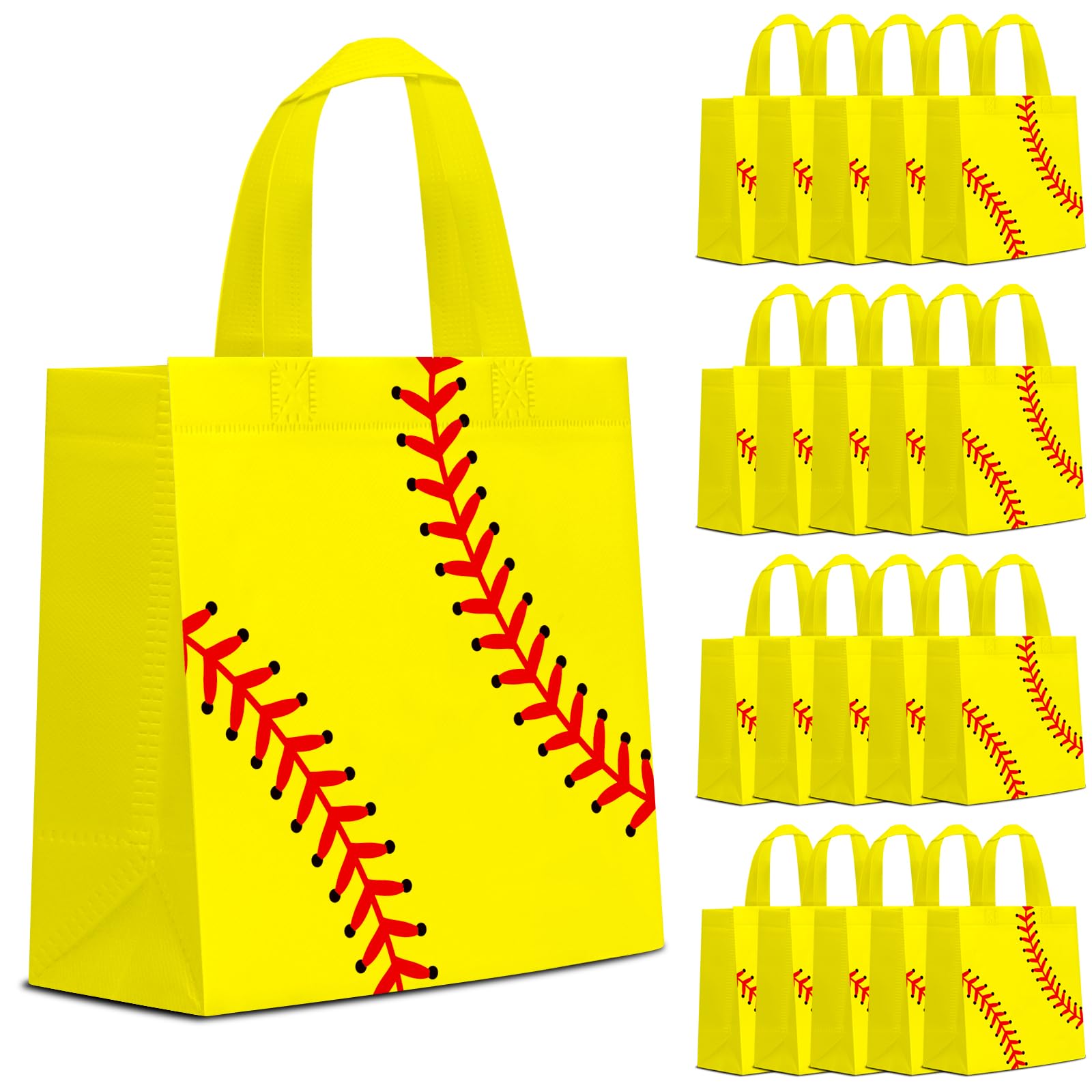 24 PCS Softball Gift Bags Sports Party Favor with Handles Reusable Softball Goodie Snack Favor Bag Non Woven Party Favor Bags for Sports Birthday Supplies