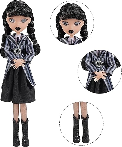 Miniatura 6 de Muñecas negras para niñas de 11.5 pulgadas, cuerpo suave y cabello negro, tacones altos negros, vestido negro y accesorios