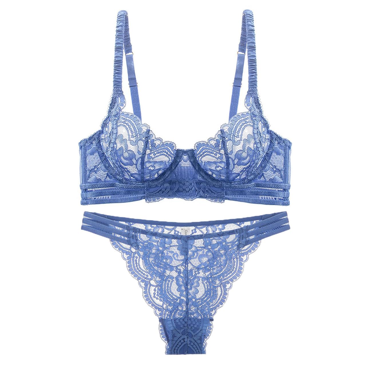 Guoeappa Women's Sexy Soft Lace Lingerie Set See Through Underwear Floral Lace Underwire Sheer Bra and Panty Set