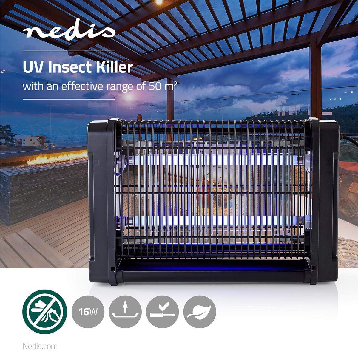 Nedis Electric Insect Killer, 2x 8W UV-A Lamps, Removable Tray, Hanging Chain, Open Design for Large Coverage Indoor Use - Image 3