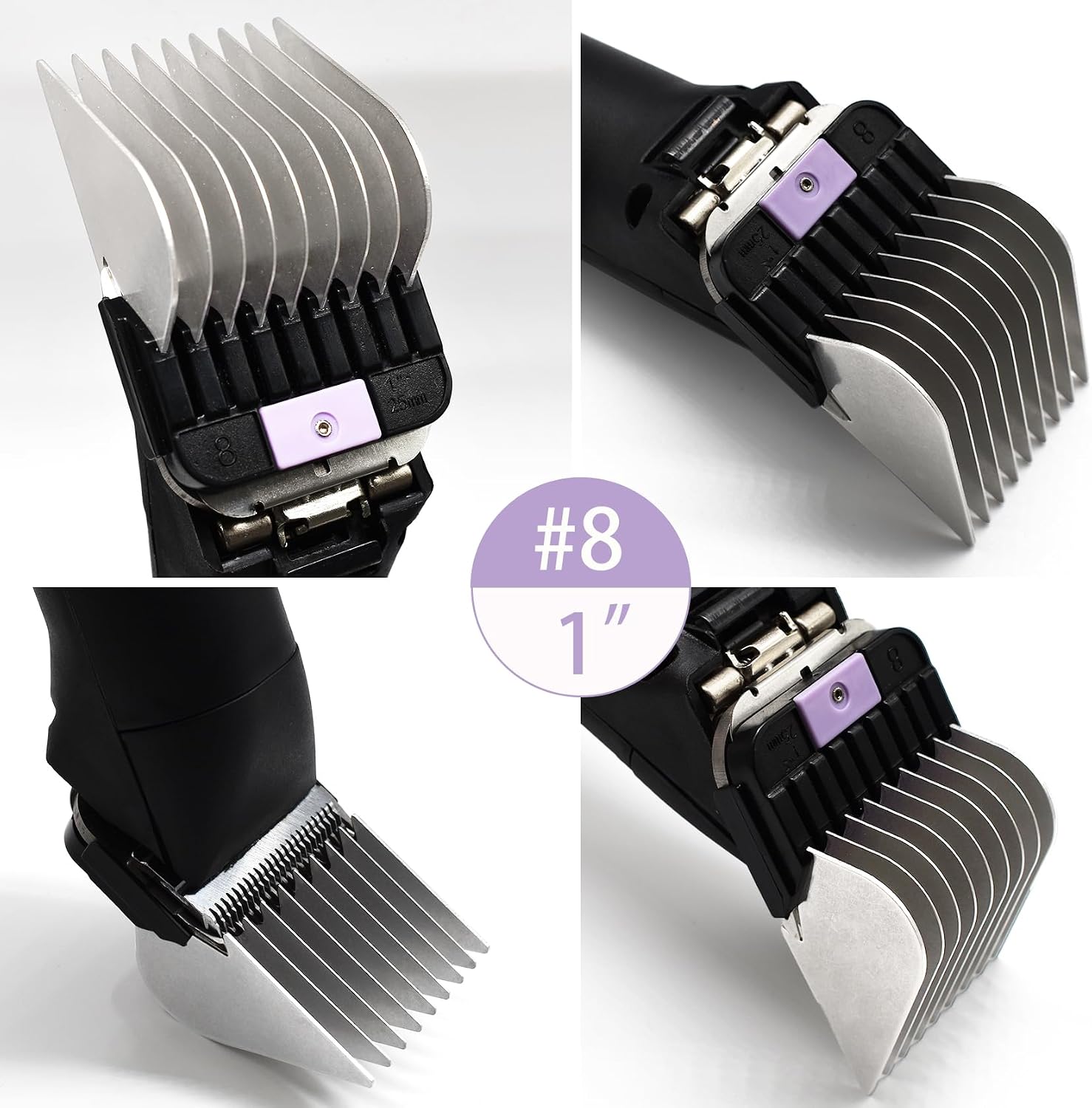 4 Pieces Animal Stainless Steel Attachment Guide Guard Combs for A5 Style Detachable Blade Pet Groomers, 5/8", 3/4", 7/8", 1" Compatible with Wahl KM Series Andis AG BG Oster A5 A6 Animal Clippers