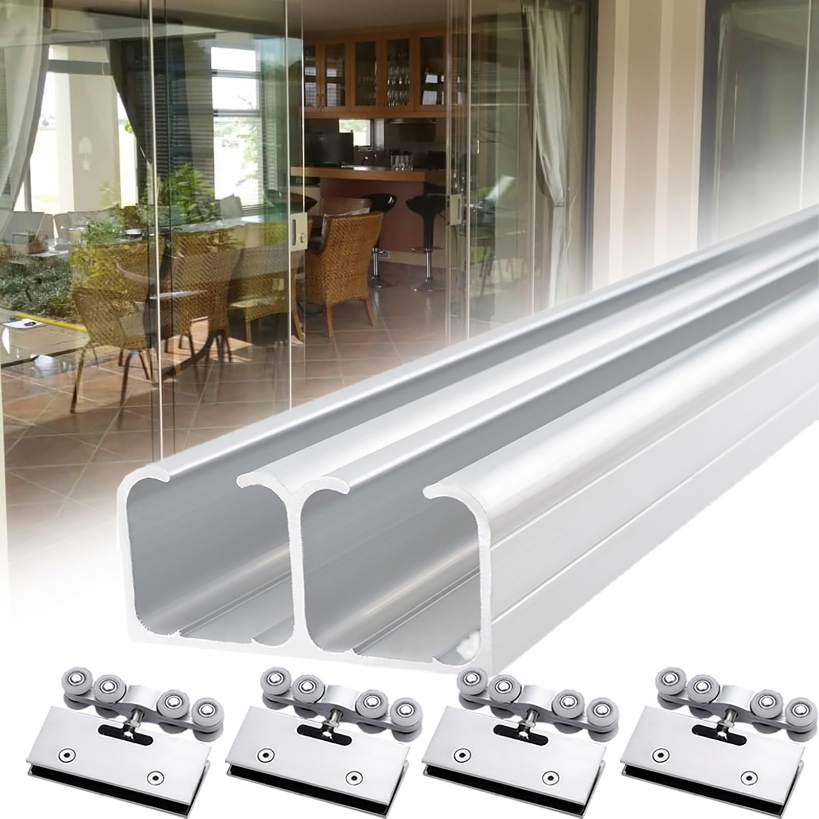 Kit porte coulissante double rail de 203.2cm pour porte à galandage fixée au plafond
