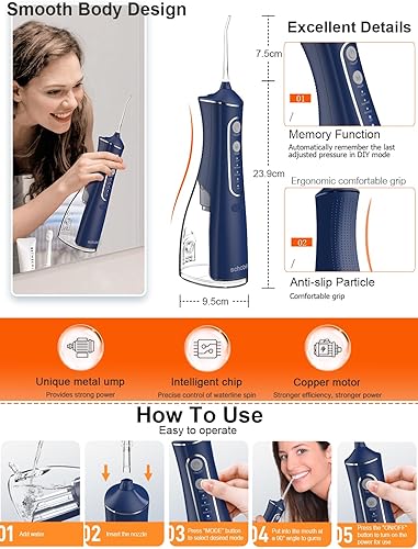 Miniatura 7 de Flosser dental de agua Dental Pick Irrigador oral inalámbrico portátil 300ML Limpiador de riego de viaje recargable IPX7 Impermeable Máquina de hilo