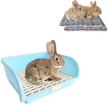 2 Pcs Guinea Pig Bed Mat Washable, Rabbit Winter Bed Pad for Indoor, Warm Small Animal Bed Mattres & Large Rabbit Litter Box, Small Animal Potty Trainer, Bunny Corner Toilet Box for cage