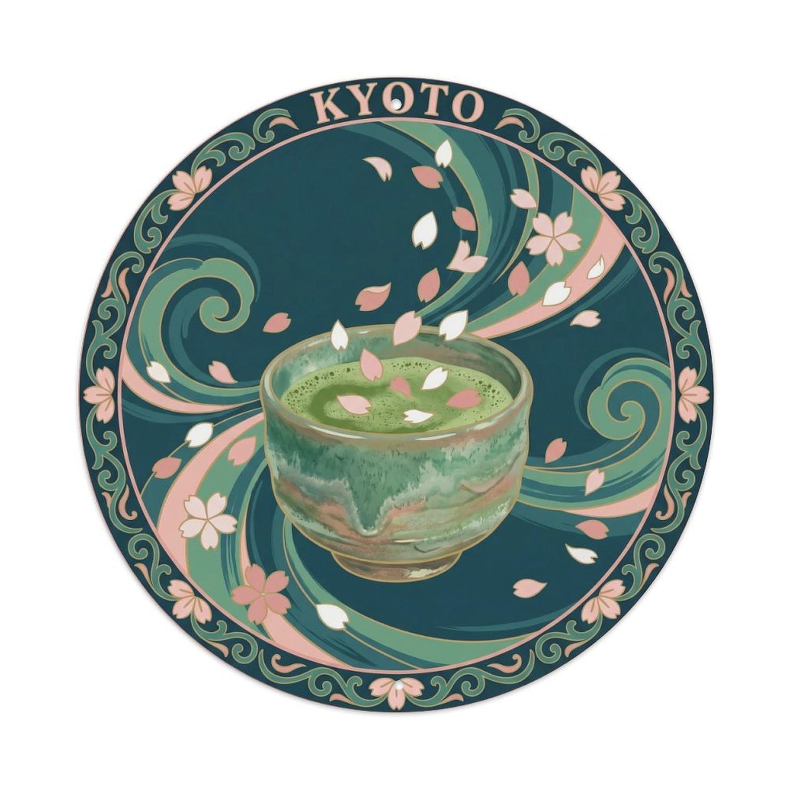 Olhnbad Style Sakura Petals Falling Tea Bowl Japan Japanese Culture Metal Tin Sign