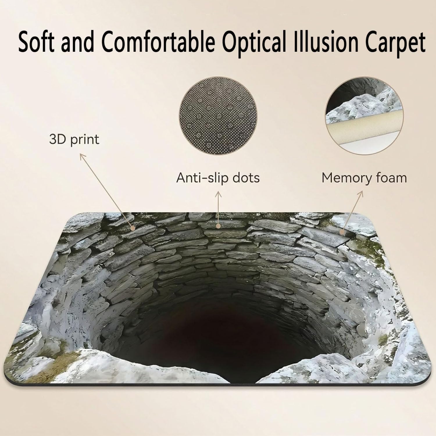 Alfombra Antideslizante con ilusión óptica 3D Absorción Rápida Alfombras Ilusións Ópticas Agujero Ilusión Óptica Alfombra para Entrada al Aire Libre y Suelo de Sala de Estar