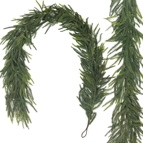 9FT Christmas Garland - Lifelike Norfolk Pine Garland, Durable Faux Greenery for