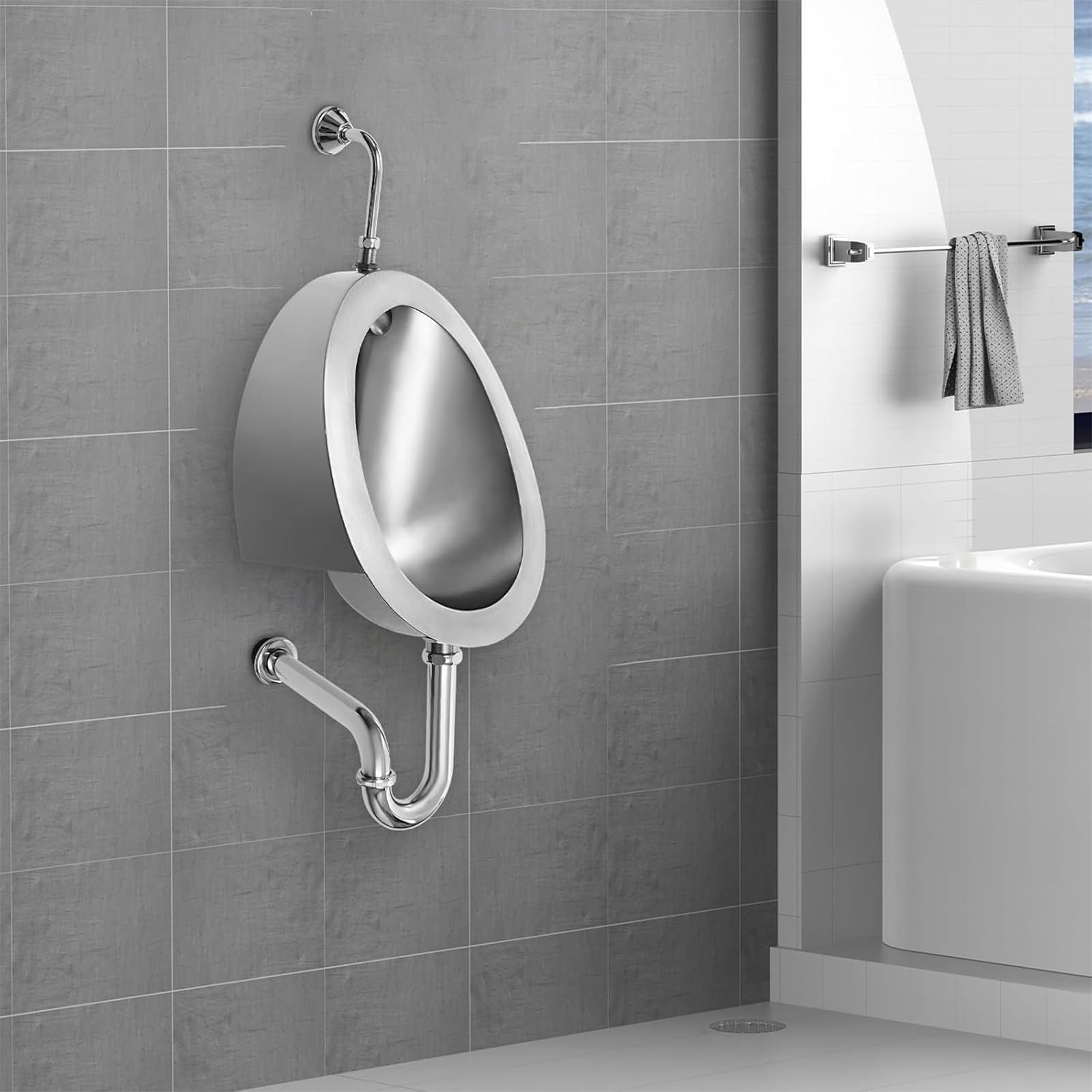 Urinario comercial Smart F en acero inoxidable con drenaje de pared integrado