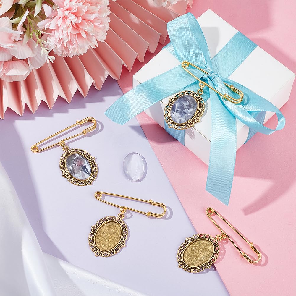 UNICRAFTALE 8Pcs Antique Golden DIY Pin Brooch Making Kit Blank Alloy Oval Clear Glass Cabochons Wedding Bouquet Photo Brooch Charm for Photo Charm Wedding Party