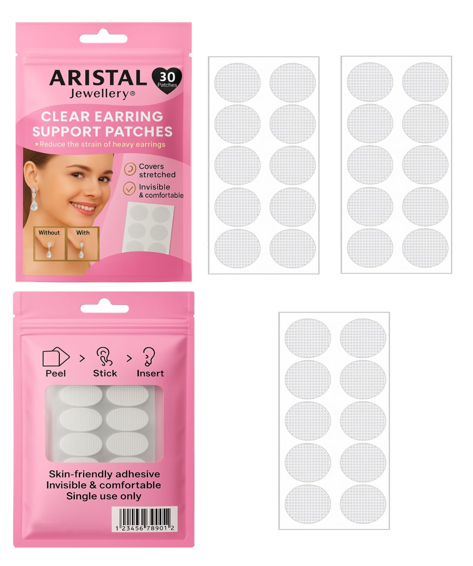 Invisible Ear Lobe Support for Earrings Earlobe Patches Earring Supporter for Heavy Earrings Support Patches Girls & Women (Pack of 30)-image-44