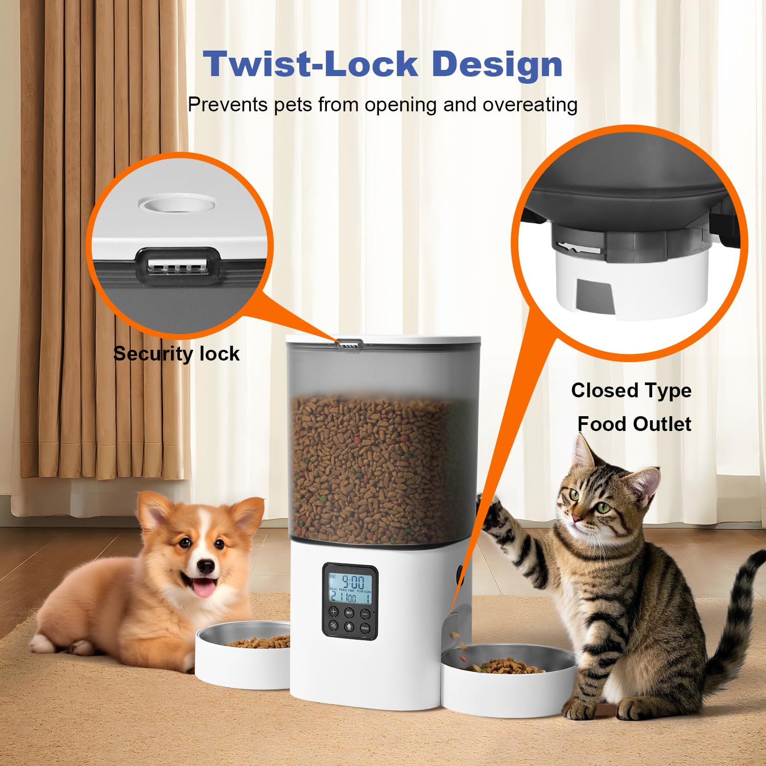 ANDOLL HOME 6L Automatic Cat Feeder, 2 Pets Timed Cat Dry Food Dispenser view 7