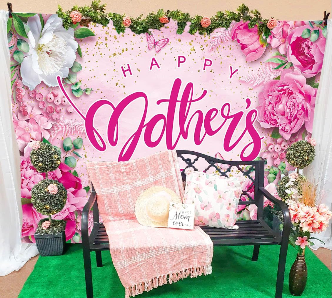 Mother's Day Backdrop 7x5ft Mothers Day Photography Background Pink Thanks Best mom gradma Event Banner Photo Props