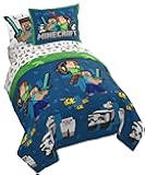Jay Franco Minecraft Full Comforter Set - 7 Piece Bedding Includes Sheet Set & Pillow Covers - Super Soft Kids Bedding Creeper & Zombie