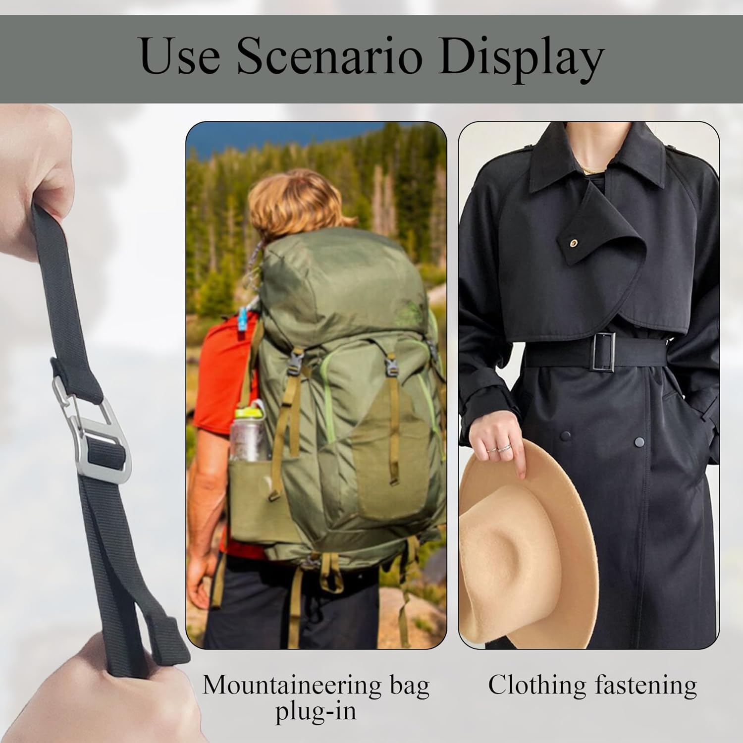 G Hook Buckles Tactical Adjustable Webbing G Shaped Wave Buckle with Adjustable Spring Door, G-Clip Backpack Strap - Image 6