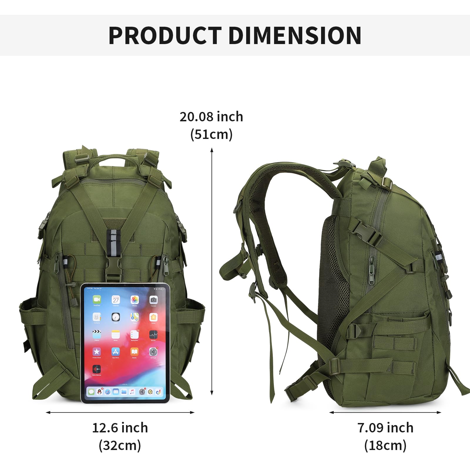 Huntvp Plecak outdoorowy 30 l, wodoszczelny, taktyczny, męski, oddychający, trekkingowy, plecak podróżny, dla mężczyzn i kobiet, do uprawiania sportu, aktywności na świeżym powietrzu, wędrówek, jazdy