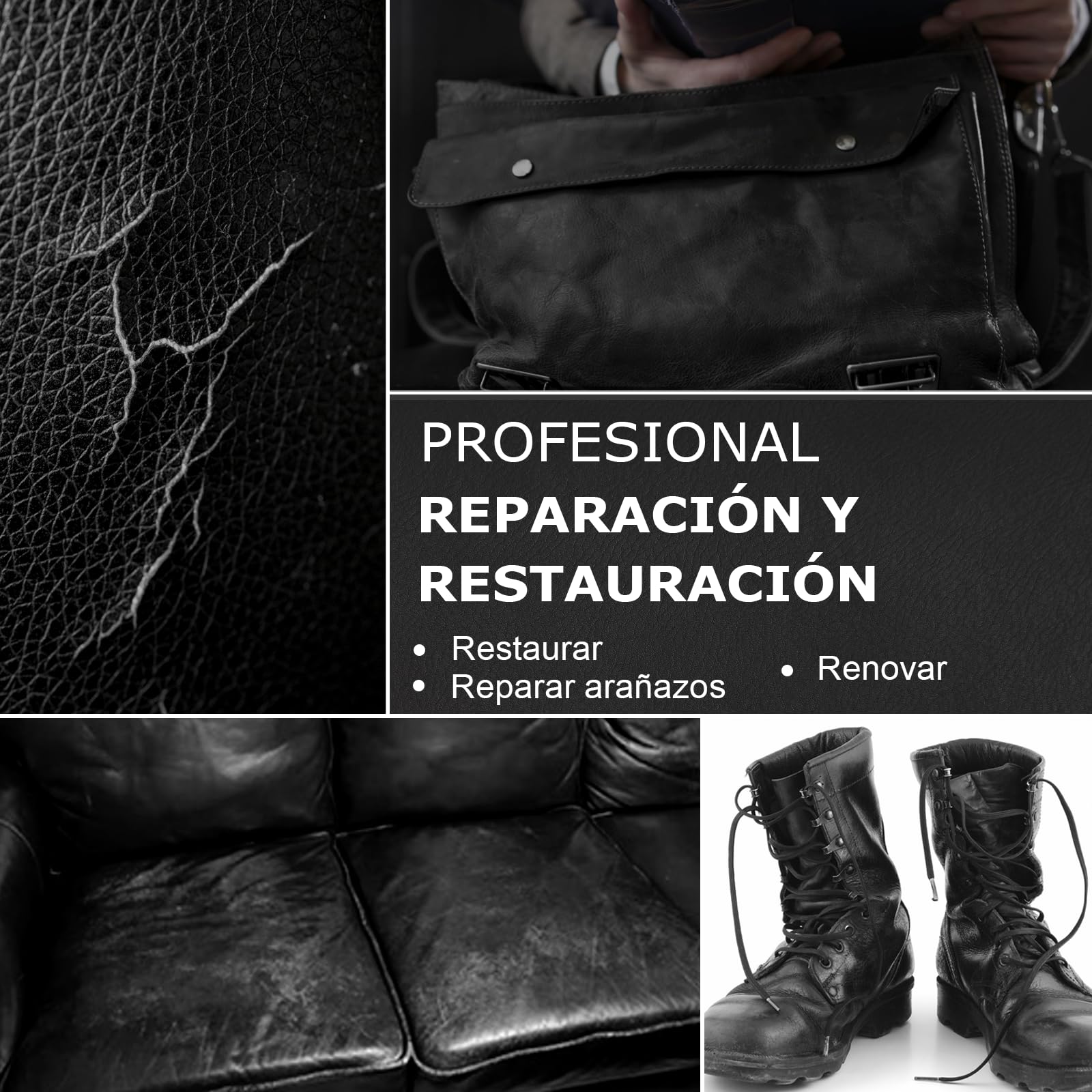 SEISSO Juego de Reparación de Cuero, 200 g, Crema de Reparación de Cuero, Restaurador de Cuero, para Cinturones, Zapatos, Asientos de Coche, Sofás (Negro)