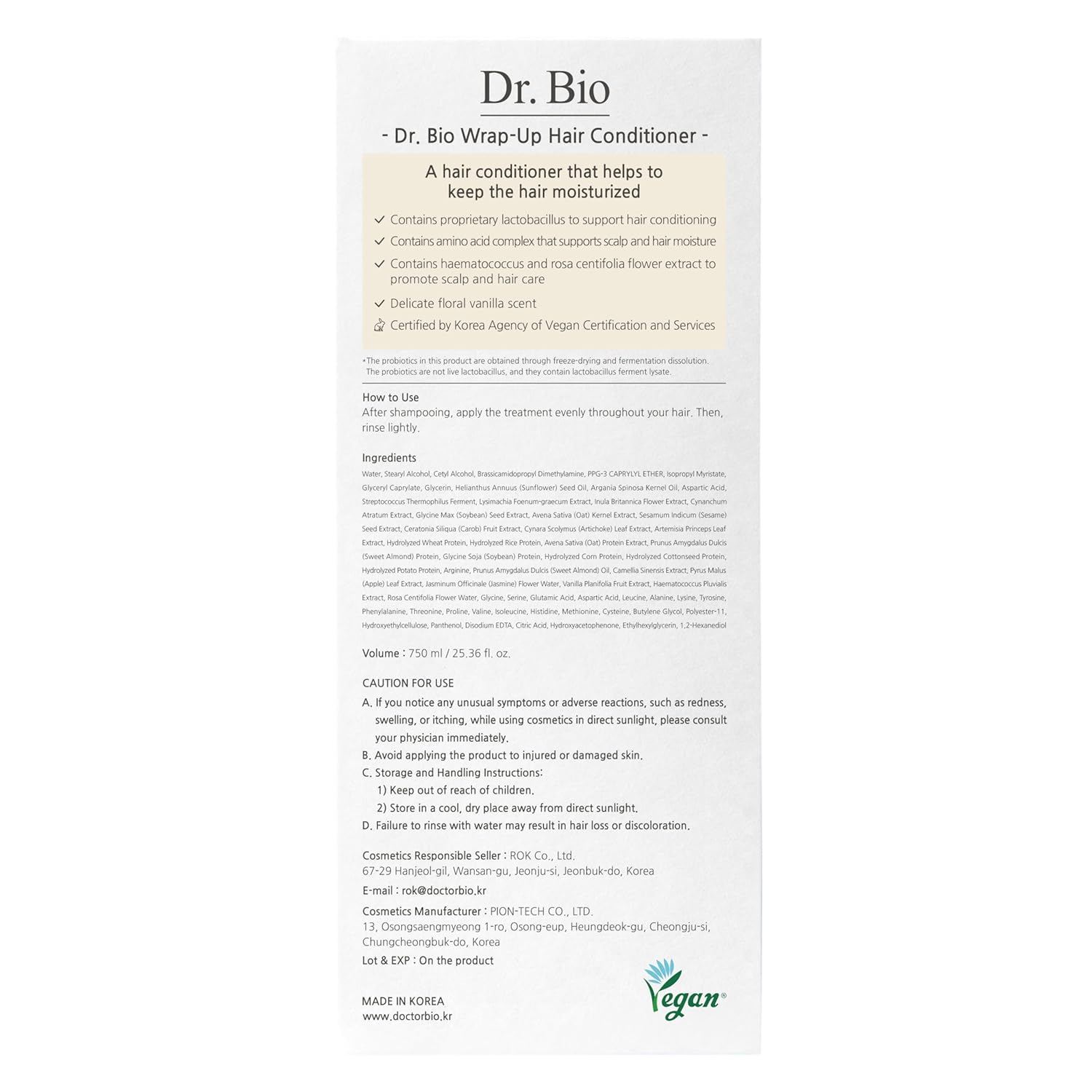 Dr. Bio Wrap-Up Treatment (25.36oz/750ml)| Damaged Hair Repair Treatment, Moisturizing Protein Conditioner for Volume with Probiotics & Amino Acid, Sensitive Scalp Relief, Korean Hair Care, Vegan - Image 7
