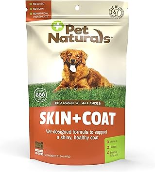 Pet Naturals Skin and Coat for Dogs, Bite-Sized Soft Chews, Salmon Oil and Omega Fatty Acids, Soothe Dry and Itchy Skin, No Corn or Wheat, Vet Formulated, Veggie Flavor, 30 Count