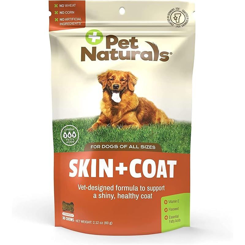 Suplemento de óleo de peixe para cães Pet Naturals Skin + Coat, mastigáveis macios sabor vegetal, 30 unidades