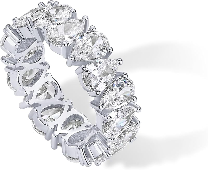 14K Gold Plated Pear Love Eternity Rings for Women | Gold Cubic Zirconia Ring | Bridal Eternity Wedding Band Ring