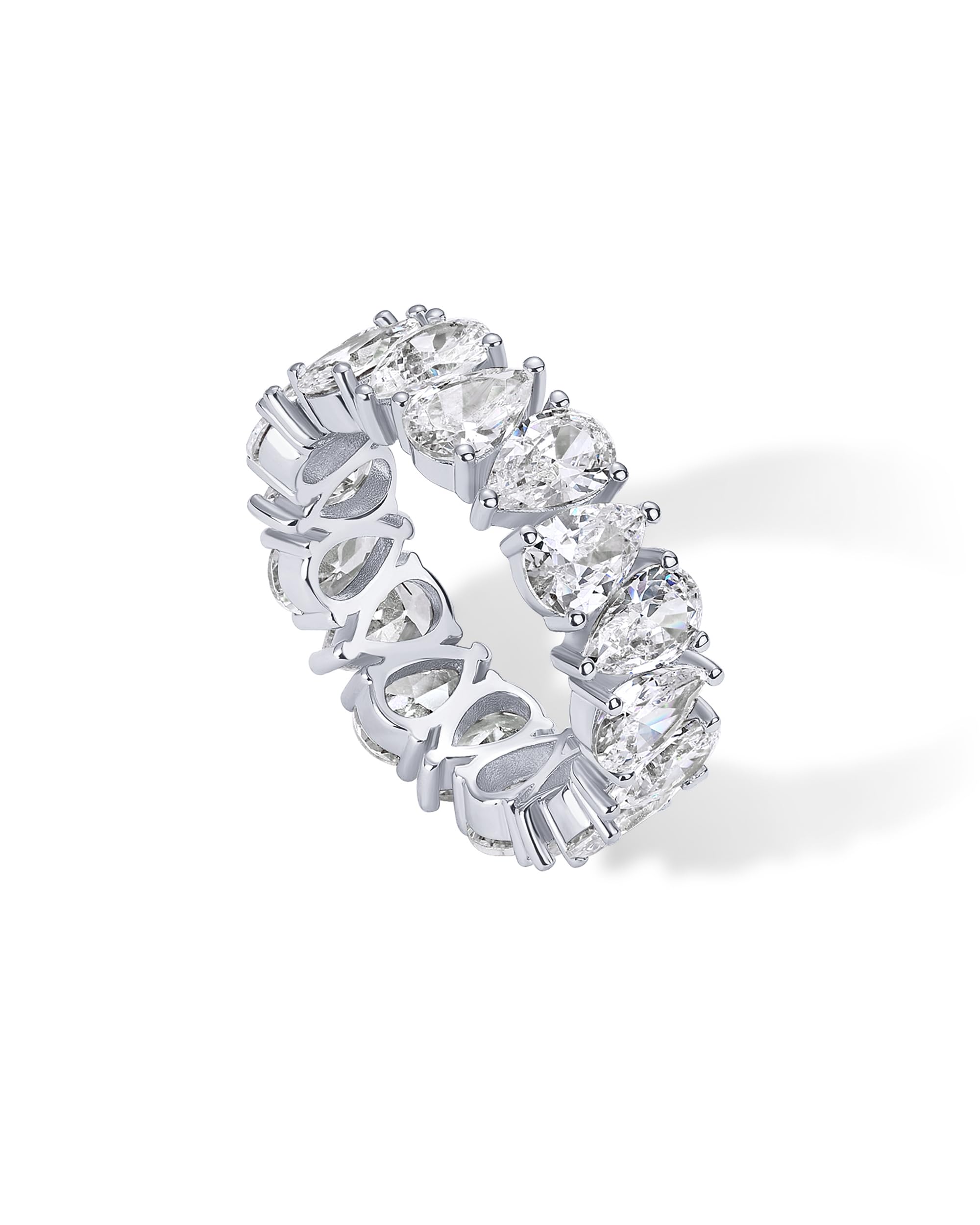 PAVOI 14K Gold Plated Pear Love Eternity Rings for Women | Gold Cubic Zirconia Ring | Bridal Eternity Wedding Band Ring