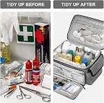 Sac de premiers soins portatif, trousse de premiers secours pour les voitures, trousses de premiers médicaments Voyage Aviation, sac de rangement multifonctionnel pour les infirmières médecins à domicile, robustes et durables (Grey)