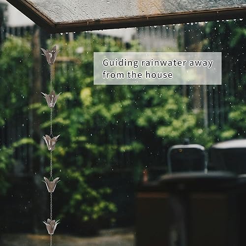 Miniatura 2 de DUSVALLY Cadena de lluvia, cadena de lluvia de flores de metal de 7.88 pies, repuesto funcional y decorativo para canaletas, ajustable, plata antigua