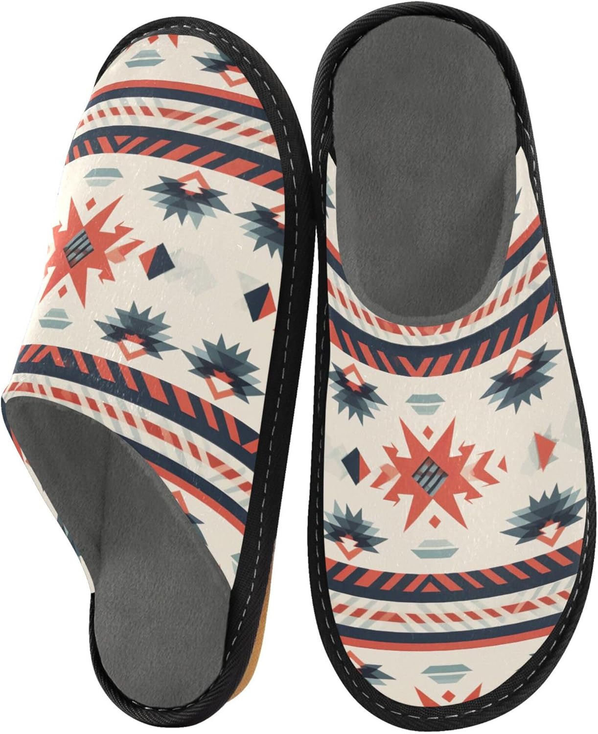Bohemia Geometry Retro House Slippers – Cozy Fuzzy Slippers for Guests, Washable & Disposable, Perfect for Shoeless Home, Spa & Hotel Use A111466