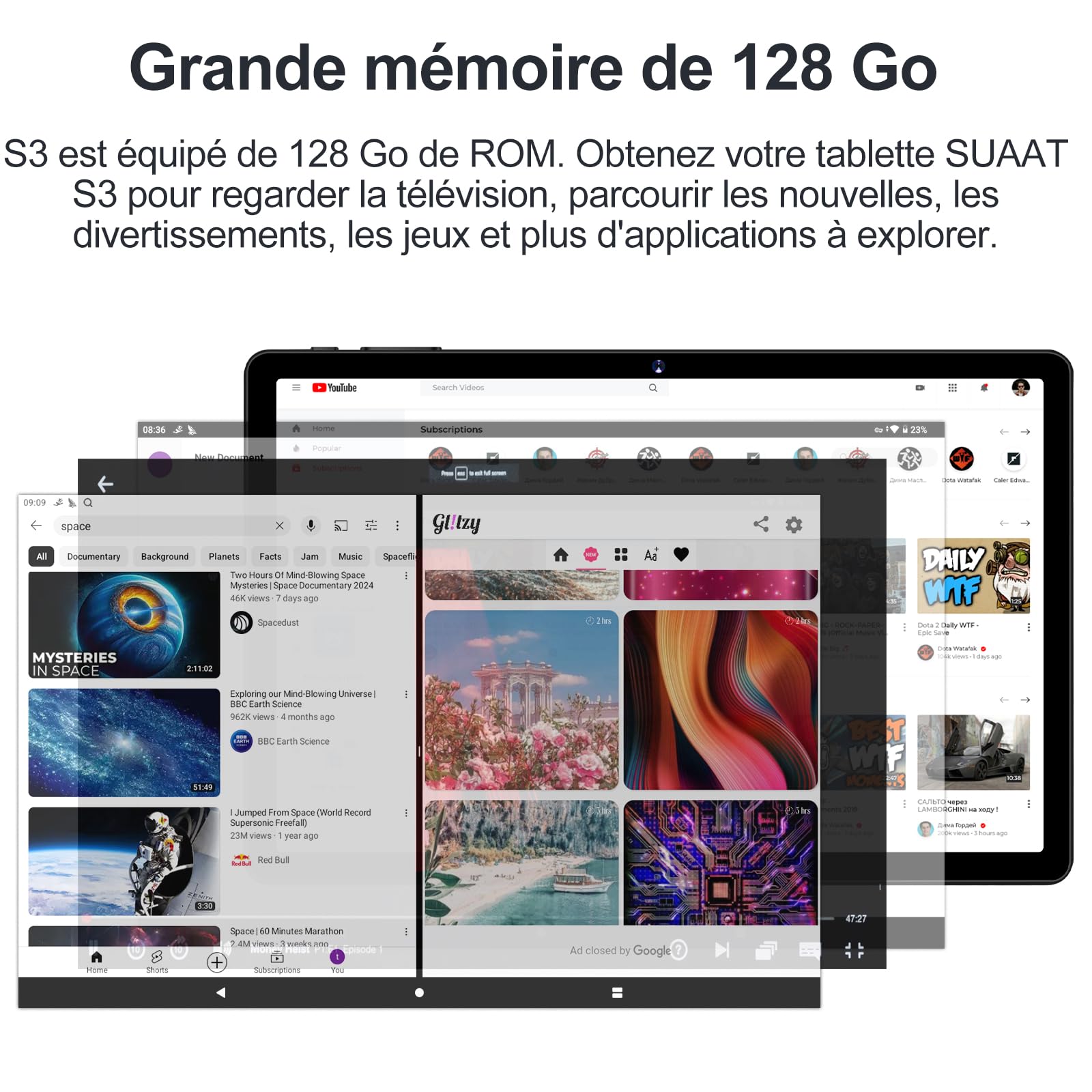 SUAAT Newest 2025 Tablet Android 14 10 Pollici 20GB RAM 128GB ROM WiFi 6, 5G+2.4G WiFi, Octa-Core, GMS Certified, Widevine L1, Bluetooth 5.0, Tablet Touch con Tastiera| Mouse| Custodia -Nero