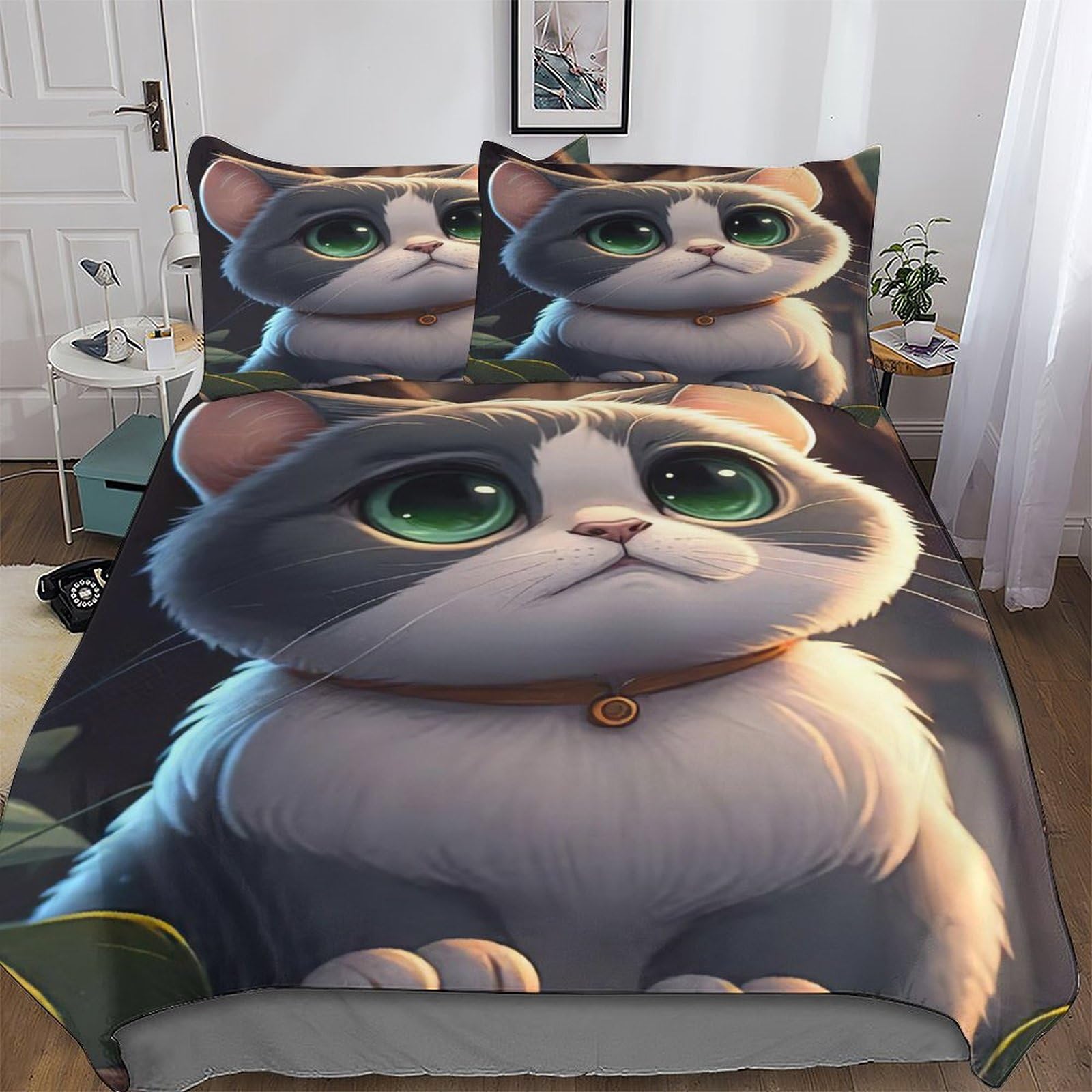 Parure de lit chat housse de couette 3 pièces, une idée cadeau idéale pour la maison