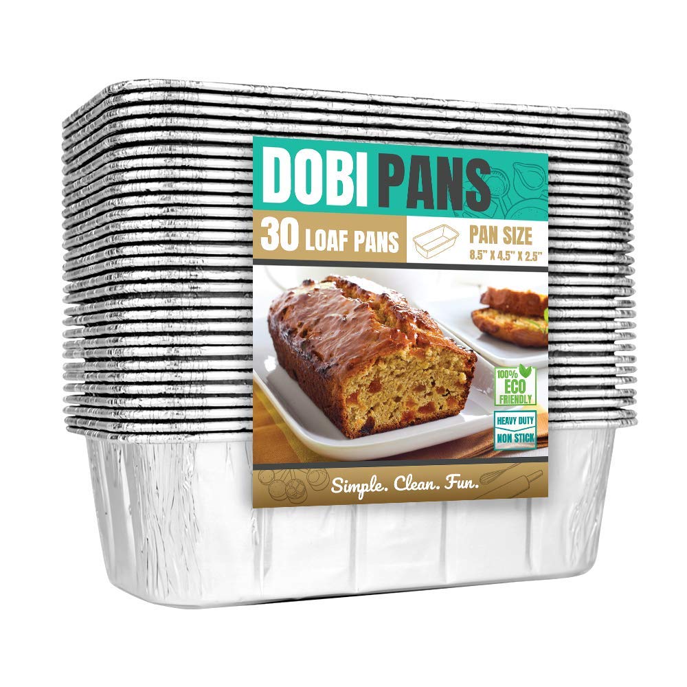 DOBI (30 Pack) Loaf Pans - Disposable Aluminum Foil 2Lb Bread Pans, Standard Size - 8.5" X 4.5" X 2.5". Favorite Bread Tin Size for Homemade Cakes & Breads