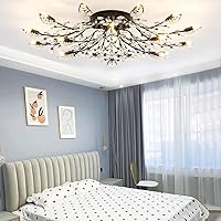 Vista 5 de Modernas lámparas de techo semiempotradas con hojas de cristal negro, lámparas de araña para dormitorio, sala de estar, comedor, cocina, pasillo