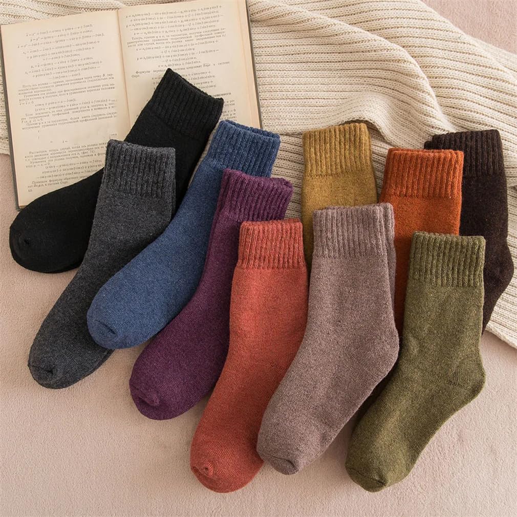 keusyoi Calcetines de lana gruesos y cálidos de invierno para mujer, estilo vintage, transpirables, informales, 5 pares