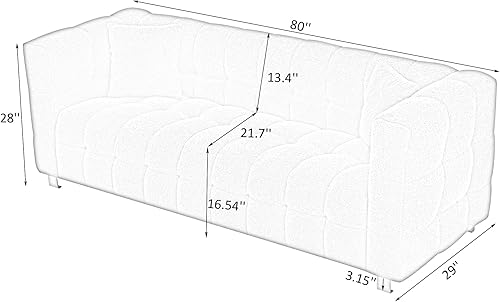 Miniatura 2 de Sofá moderno con patas de metal tapizado capitoné de 3 plazas con 2 almohadas, cómodo boucle para sala de estar, dormitorio, oficina, 80 pulgadas de