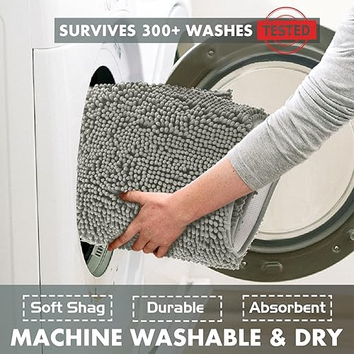 Miniatura 5 de LuxUrux Juego de 2 alfombras de baño de felpa extra suave, material de microfibra de felpilla de 1 pulgada, súper absorbente (juego estándar, gris