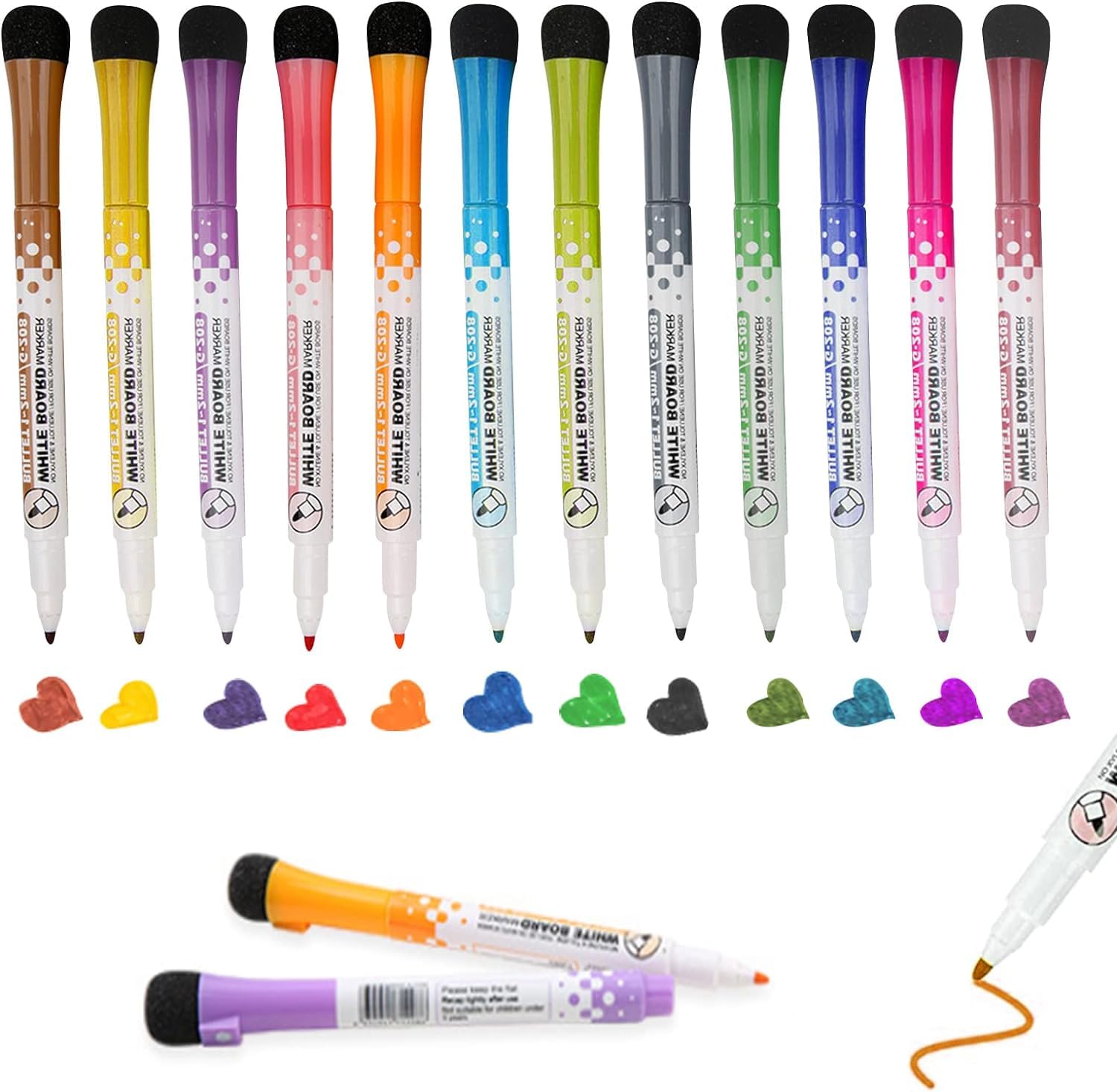 CLOUDFOUR Whiteboard Pens, Dry Erase Magnetic Whiteboard Markers with Eraser, Magnetic Color Pens for Whiteboard (Pack of 12) for Home, Office and School (12 Markers Pack)