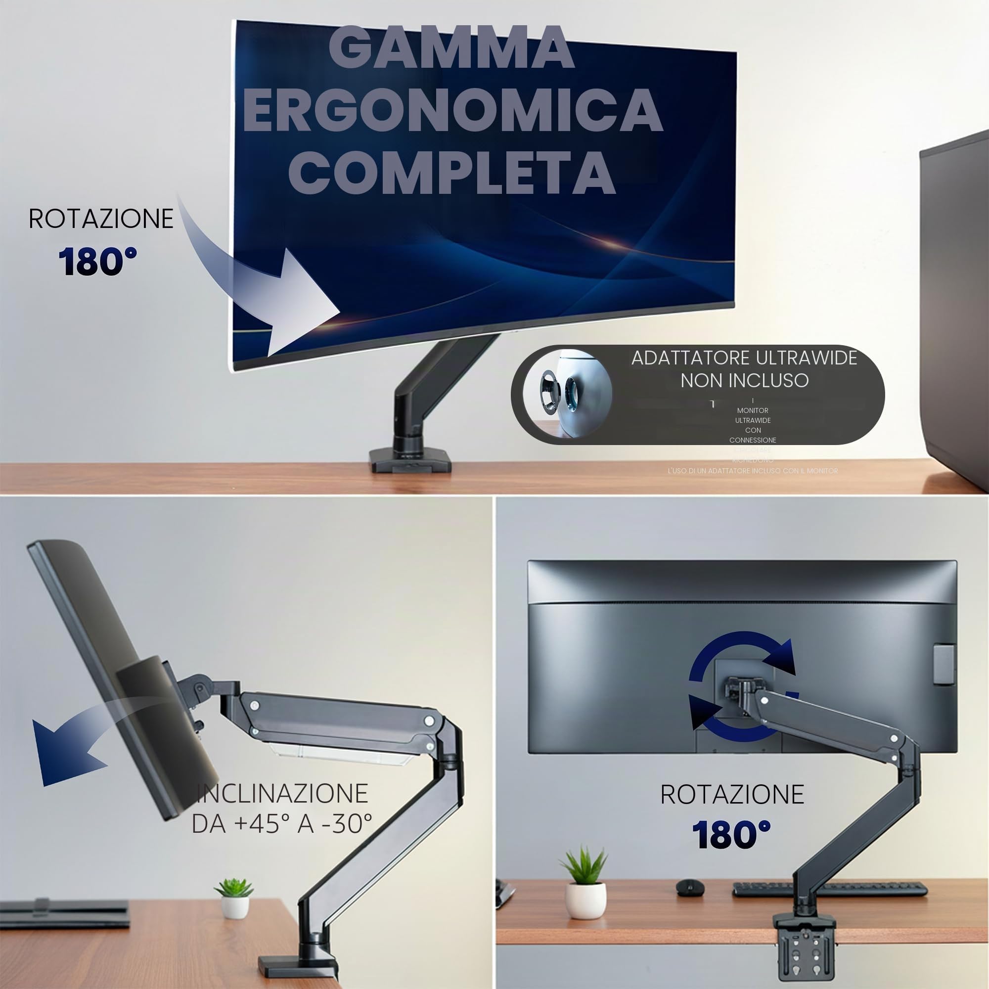 VIVO Braccio per Monitor Premium in Alluminio per Schermi Ultrawide fino a 49 Pollici e 15 kg, Supporto Singolo Robusto da Scrivania, Altezza Pneumatica, VESA Max 100x100, Nero, STAND-V101G1
