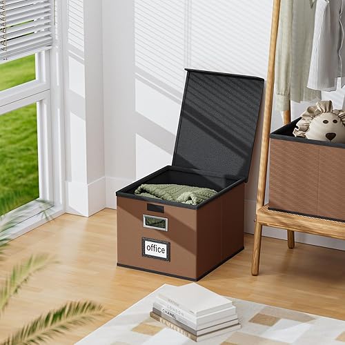 Vista 201 de Huolewa Caja organizadora de archivos con tapa, organizador de carpetas de archivos plegable para almacenamiento de documentos de oficina, caja