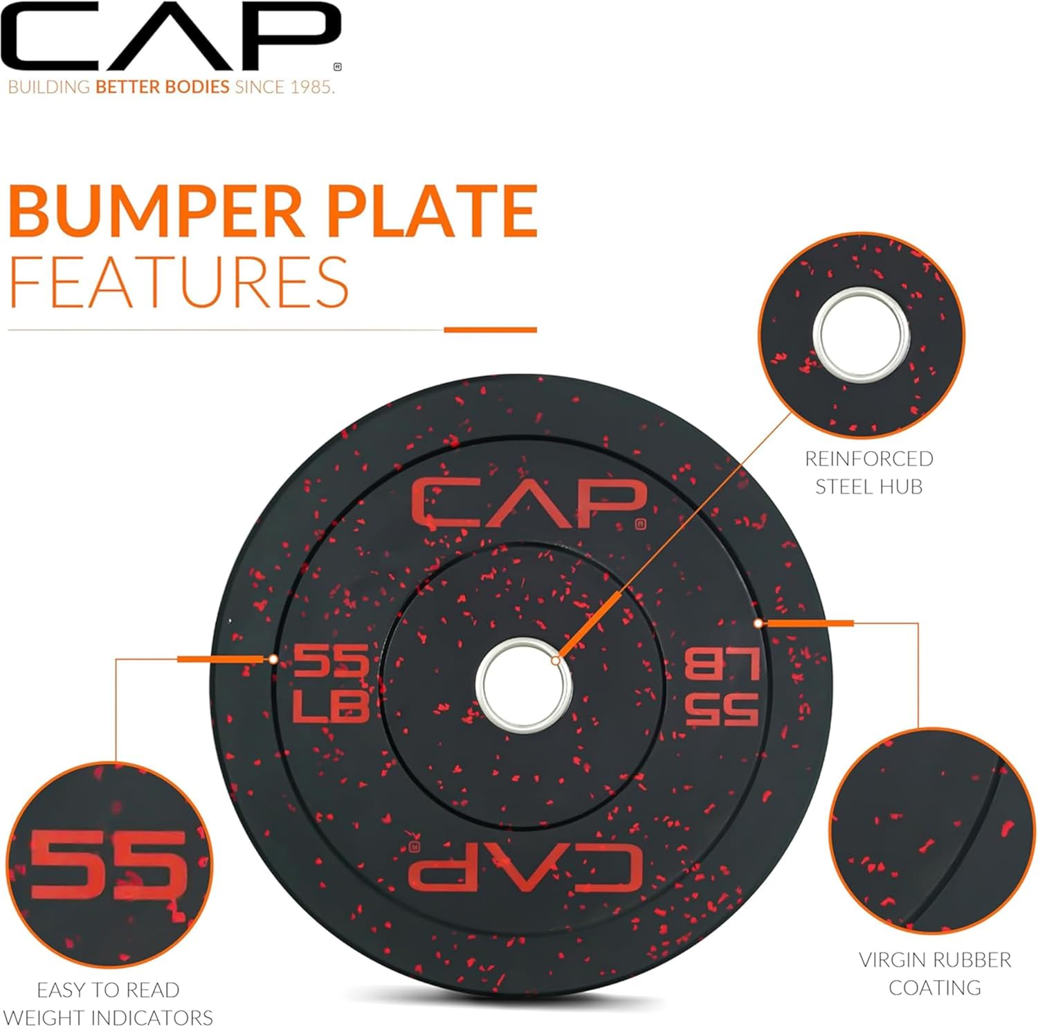 CAP Barbell 2-Inch Olympic Bumper Plate Weight Set with 6 Post Rack | 100-370 lbs | Multiple Options CAP Barbell 2-Inch Olympic Bumper Plate Weight Set with 6 Post Rack | 100-370 lbs | Multiple Options