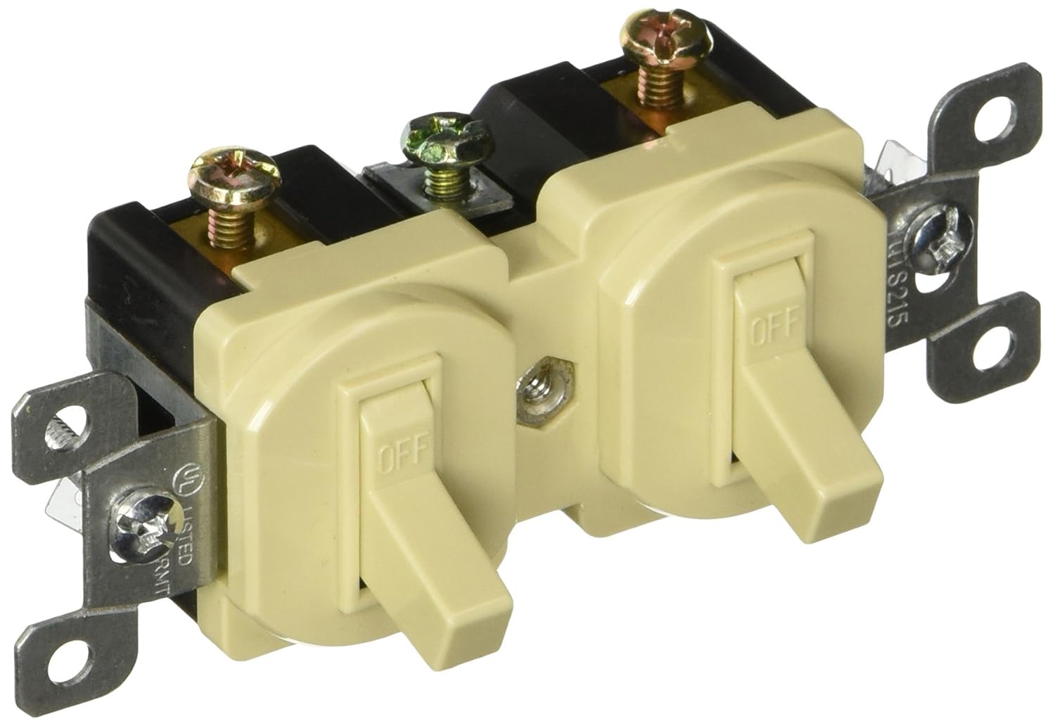 Morris 82090 Double Toggle Switch, Single Pole, 120V, 15 Amp Current, Ivory
