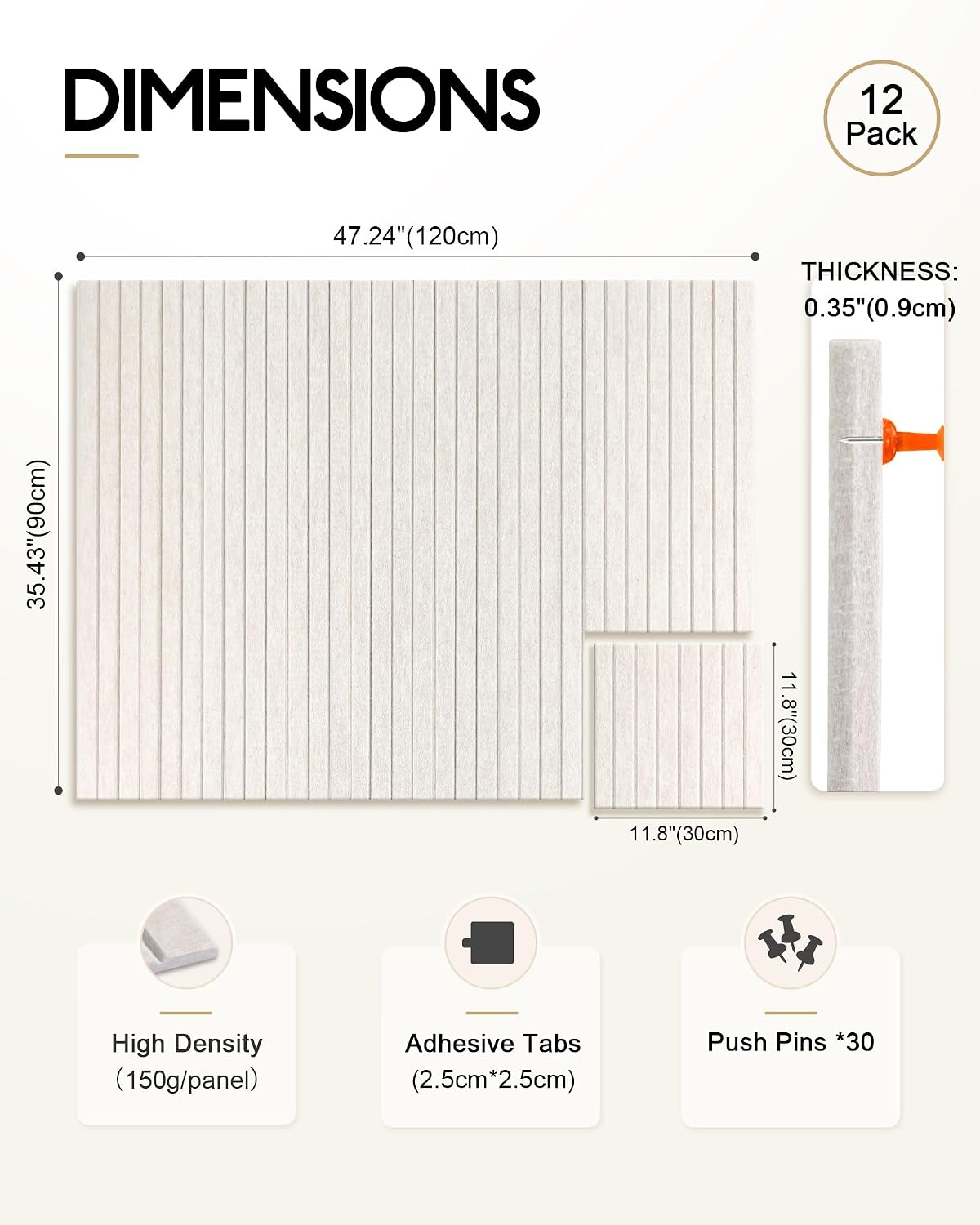 Markdang Large Felt Bulletin Board 48 x 36, 12 Pack Cork Boards for Walls with 30 Pushpins, 80 Adhesive Tabs, Cork Board Alternative for Home Office Classroom Decor (Oatmeal)