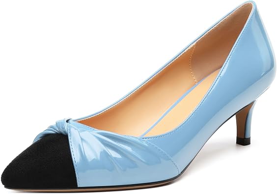 Womens Bow Slingback Heels Splicing Closed Pointed Toe Slip On Kitten Low Heel Pumps Office Work Dress Shoes 2 Inch