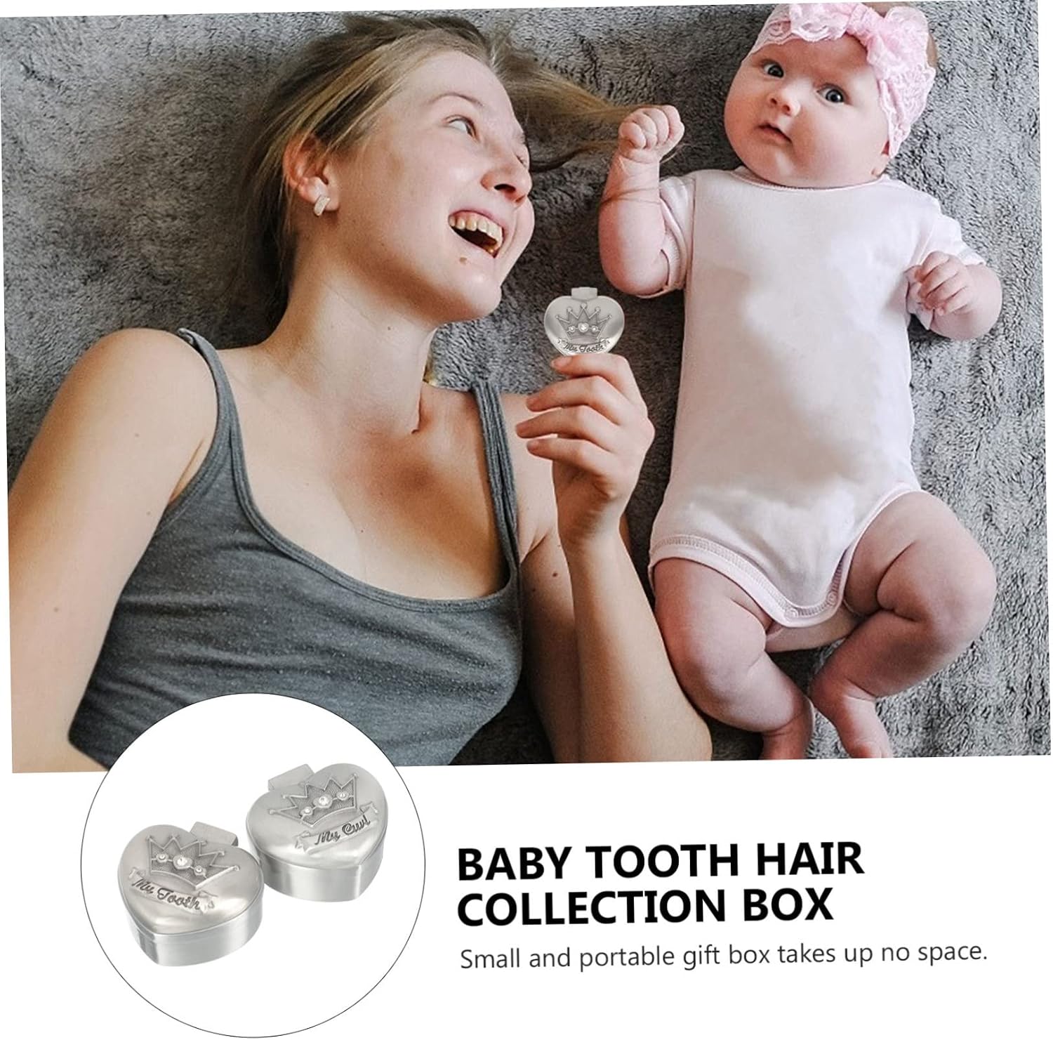 Heart Crown Baby Tooth Box Organizer Vintage Keepsake Storage for Kids Alloy Tooth Collection Container for Newborn Memory