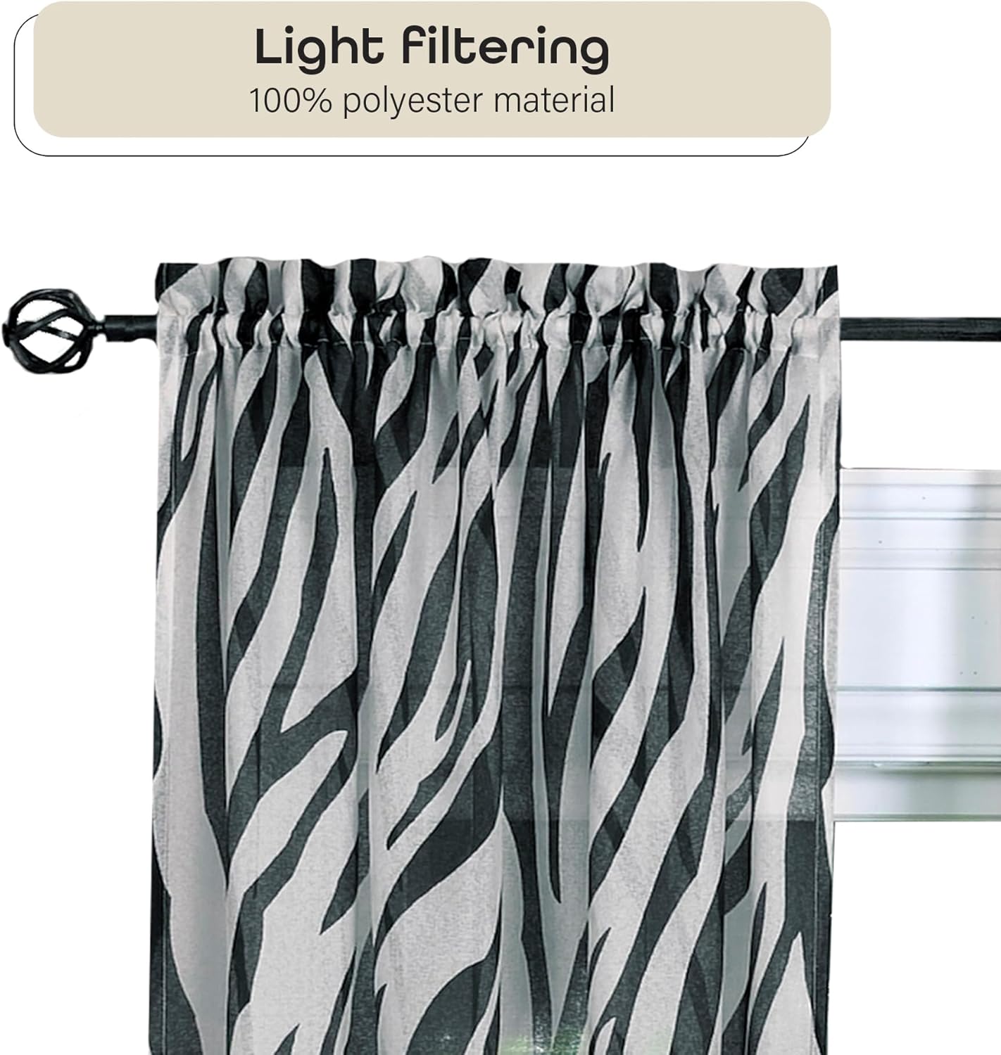 ACHIM Light Filtering Kenya Curtain Panels for Windows - 50" x 63" - Black - Animal Print African Style Drapes for Bedroom & Living Room - Polyester, Machine Washable Home Furnishings
